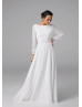 Lace Chiffon V Open Back Minimalist Wedding Dress